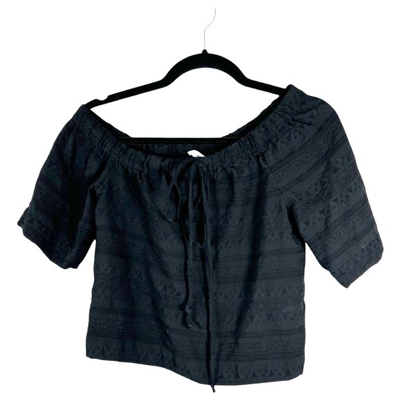 A.L.C. Off Shoulder Black Tie Neck Cropped Blouse Size 0 - Picture 1 of 6